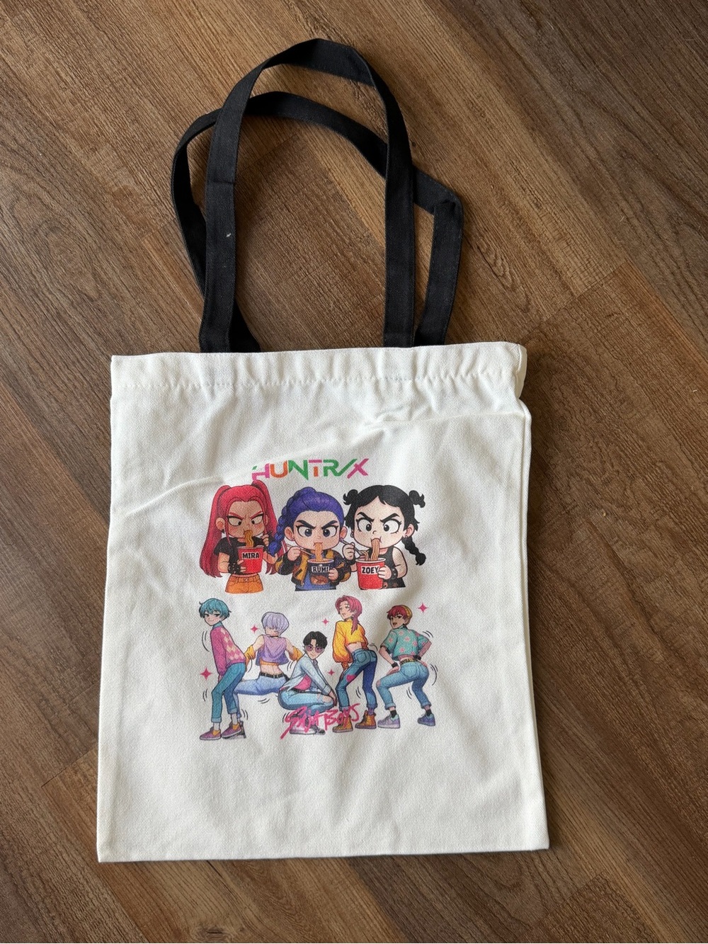 K Pop & Saja Boy white Canvas Tote with Black Handles